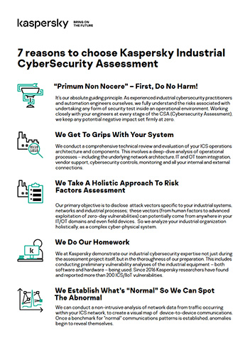 7 reasons to choose Kaspersky Industrial CyberSecurity Assessment